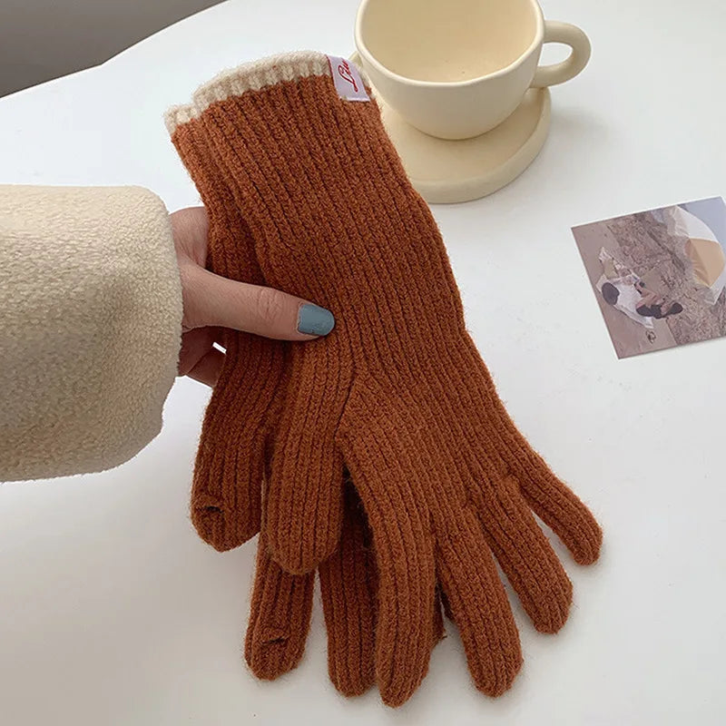 Fashion Touch Screen Knitted Gloves Women Winter Gloves Warm Riding Gloves Solid Fluffy Work Gloves Y2K Harajuku Kawaii Mittens