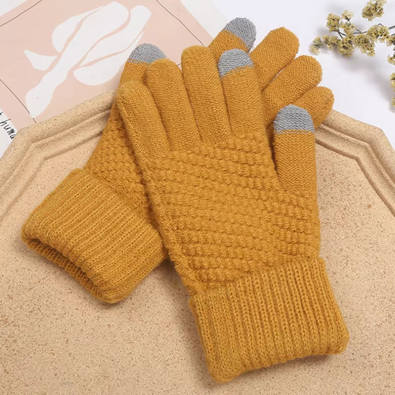 Fashion Touch Screen Knitted Gloves Women Winter Gloves Warm Riding Gloves Solid Fluffy Work Gloves Y2K Harajuku Kawaii Mittens