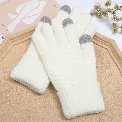 Fashion Touch Screen Knitted Gloves Women Winter Gloves Warm Riding Gloves Solid Fluffy Work Gloves Y2K Harajuku Kawaii Mittens