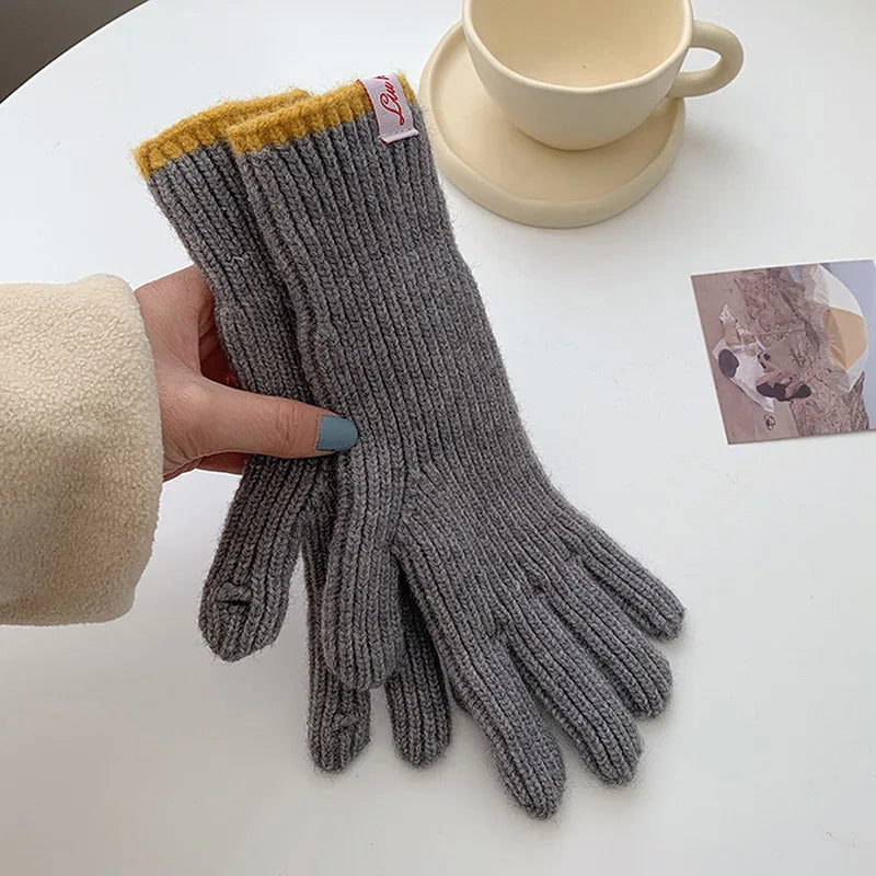 Fashion Touch Screen Knitted Gloves Women Winter Gloves Warm Riding Gloves Solid Fluffy Work Gloves Y2K Harajuku Kawaii Mittens