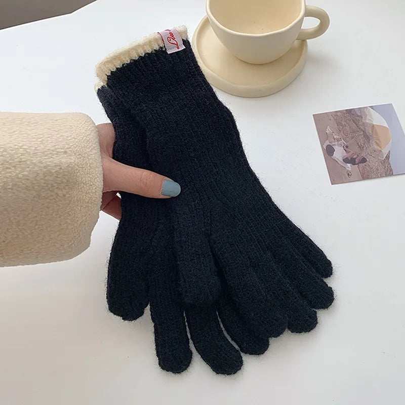 Fashion Touch Screen Knitted Gloves Women Winter Gloves Warm Riding Gloves Solid Fluffy Work Gloves Y2K Harajuku Kawaii Mittens